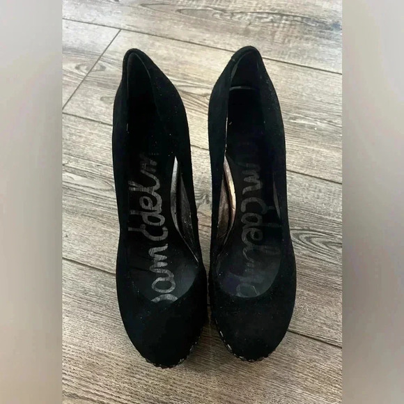 Sam Edelman black studded size 6 pumps heels suede chunky platforms - Picture 2 of 4